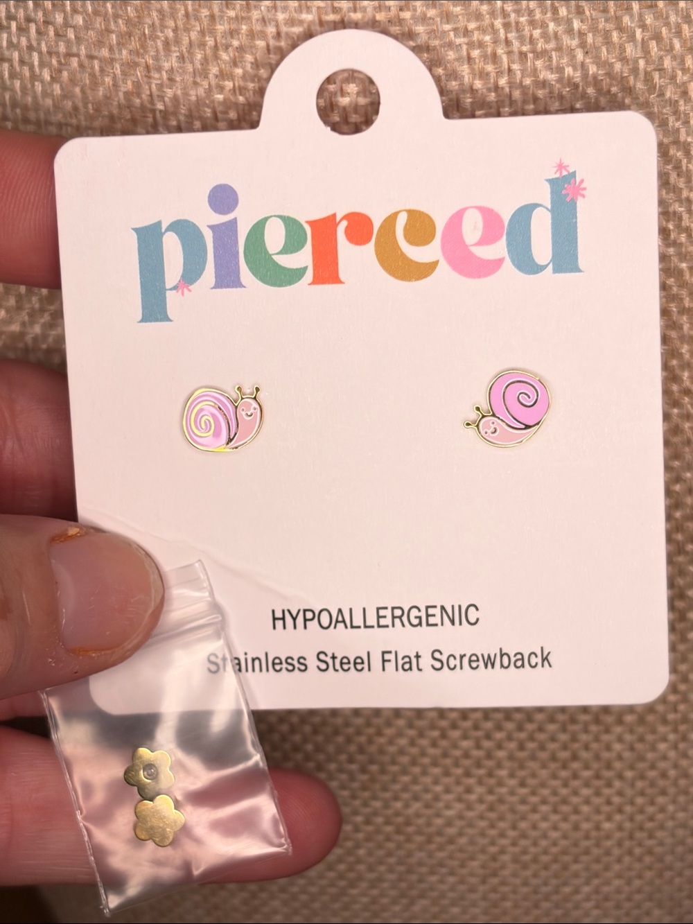 Pierced Pink Snail Enamel Stud Earrings w/extra backs